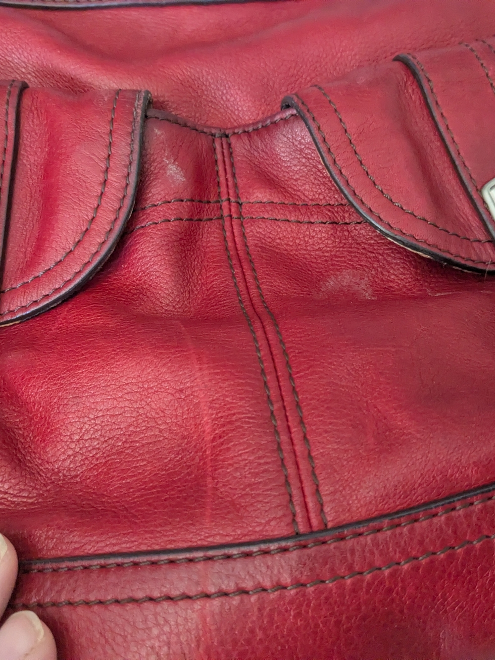 b. makowsky Red Leather Turnlock Shoulder Bag with Silver Hardware - Picture 3 of 11